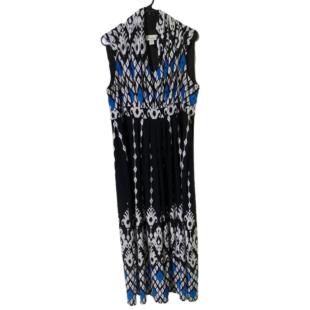 Chicos Dress Womens 3 (XL) Black Maxi Sleeveless Stretch Slinky Knit Geometric